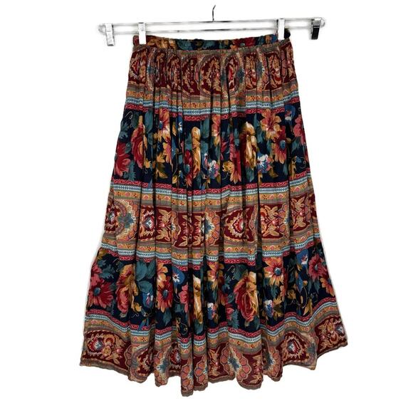 Vtg Atlast Studio Boho Floral Button Up Top Flare Skirt Set Women Medium - Picture 5 of 14